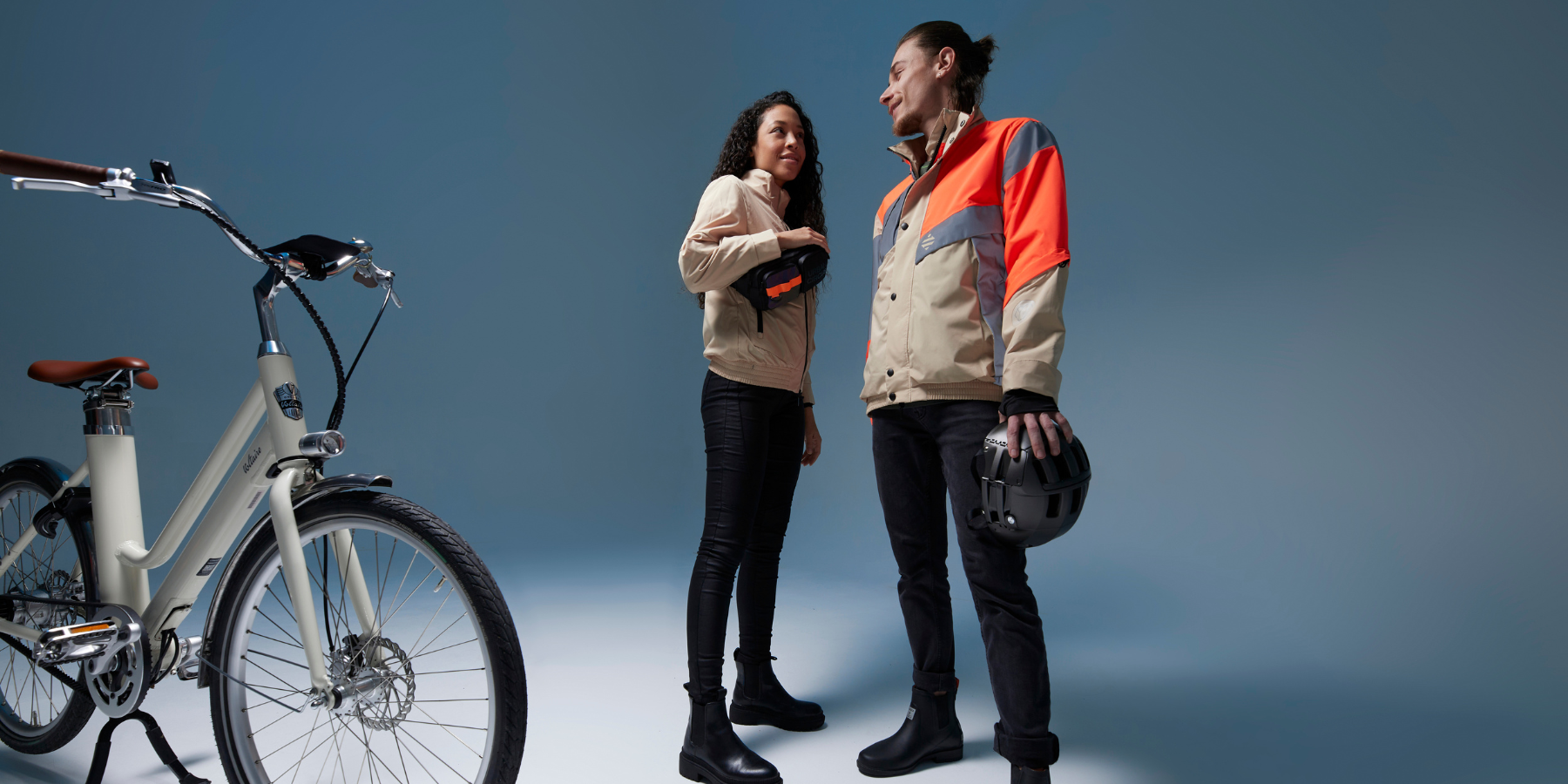 veste vélo ville réversible orange fluo beige