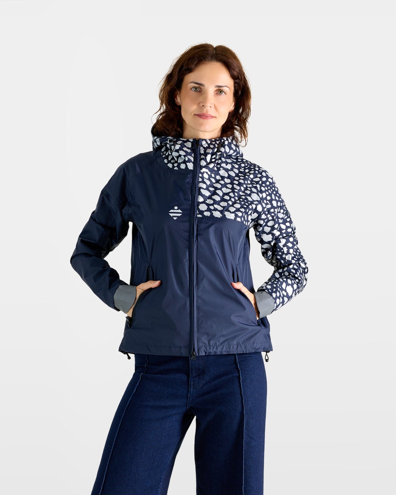 anorak coupe-vent imperméable bleu marine motifs guépard femme