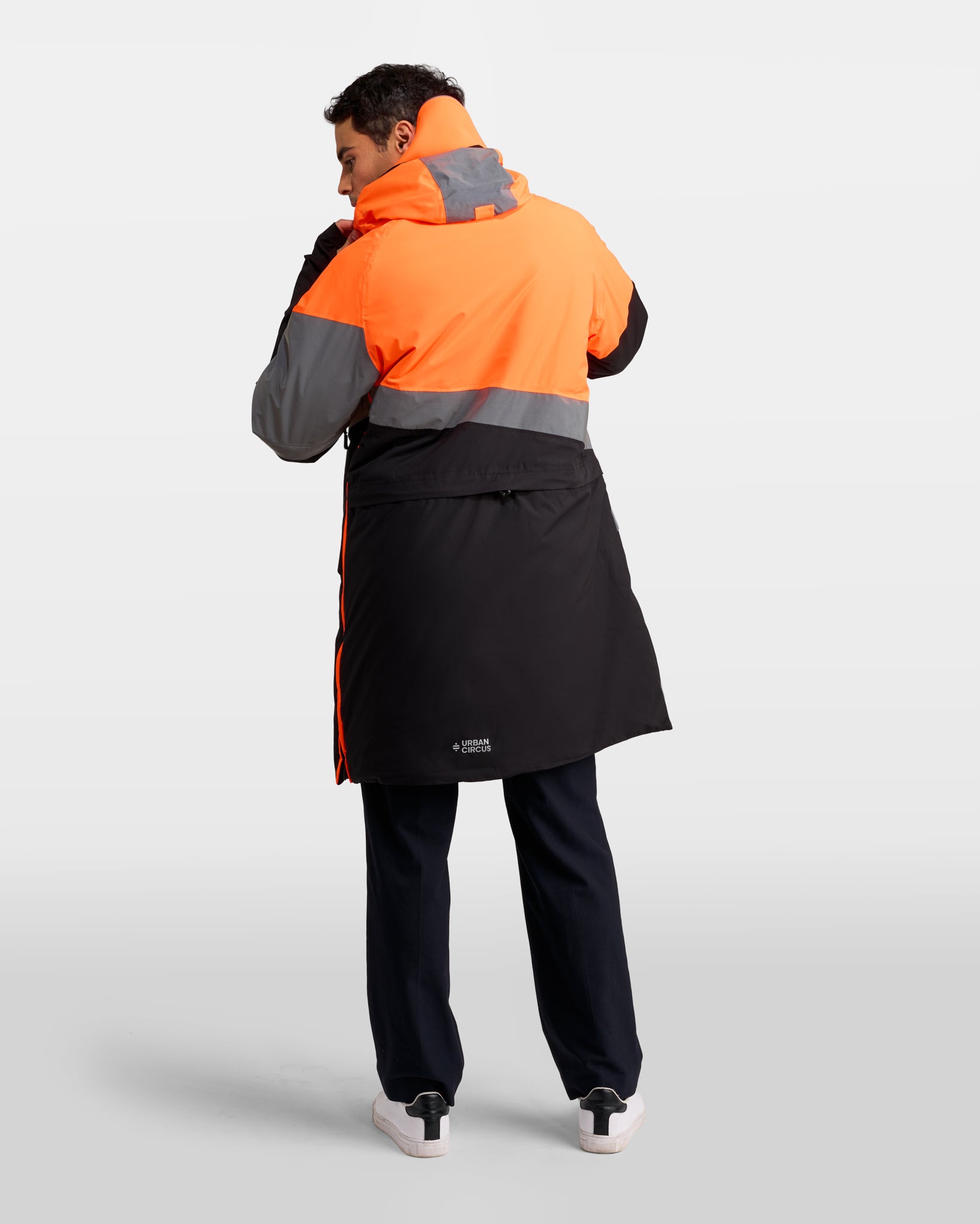 parka chaude vélo haute visibilité orange fluo noire homme