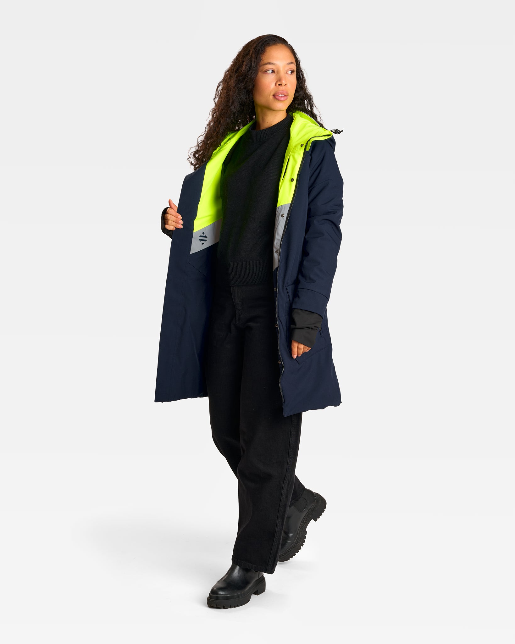 Parka réversible pour vélotaf bleue marine visible certifiée EN 17353