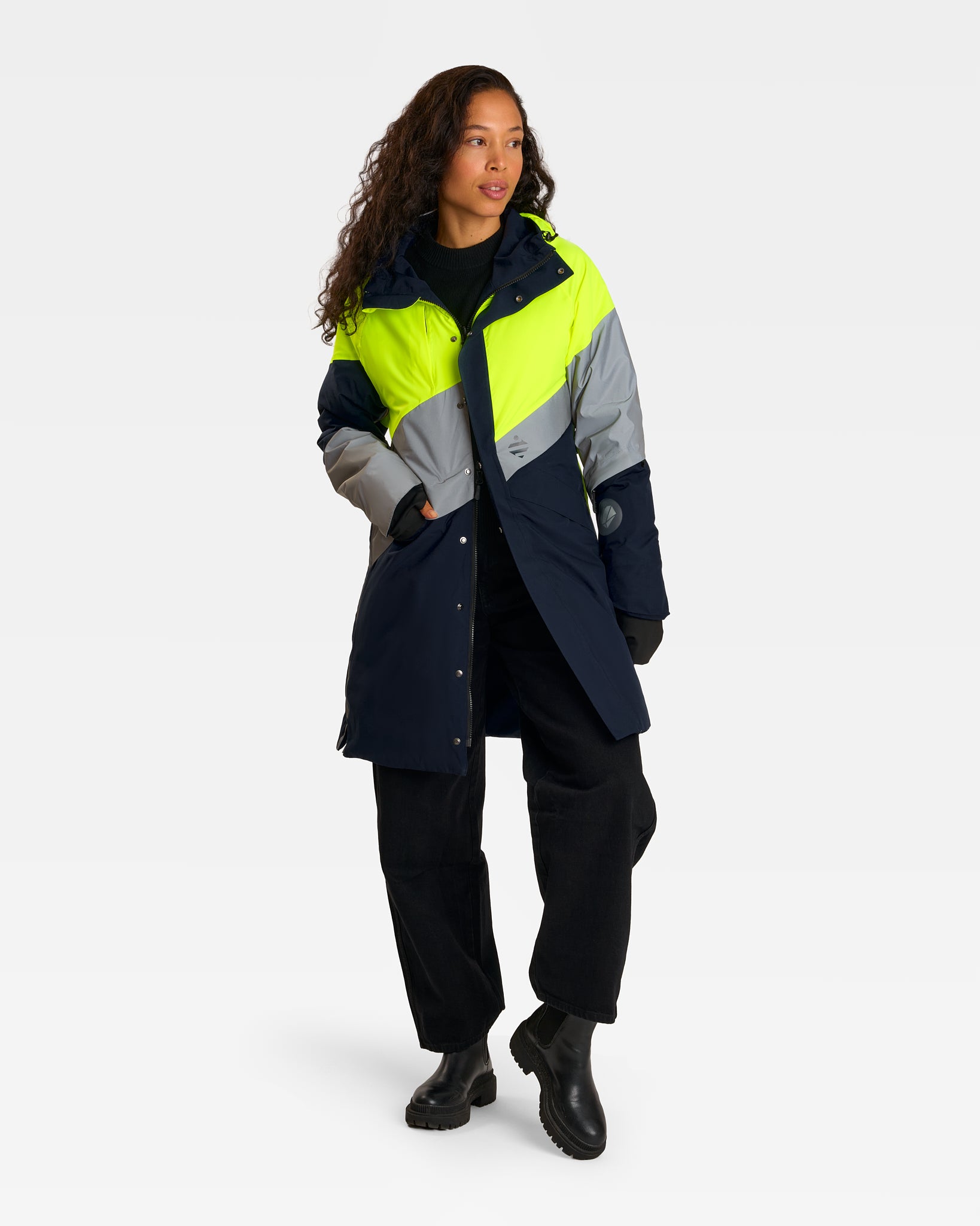 Manteau long chaud visible pour le vélo urbain technique et respirant jaune fluo