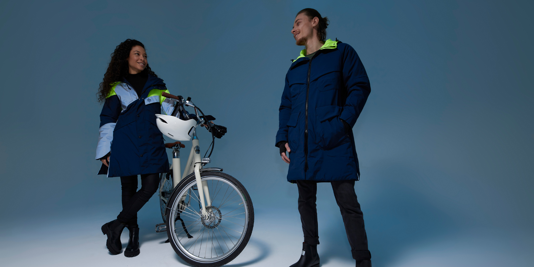 manteau chaud vélo bleu marine homme femme