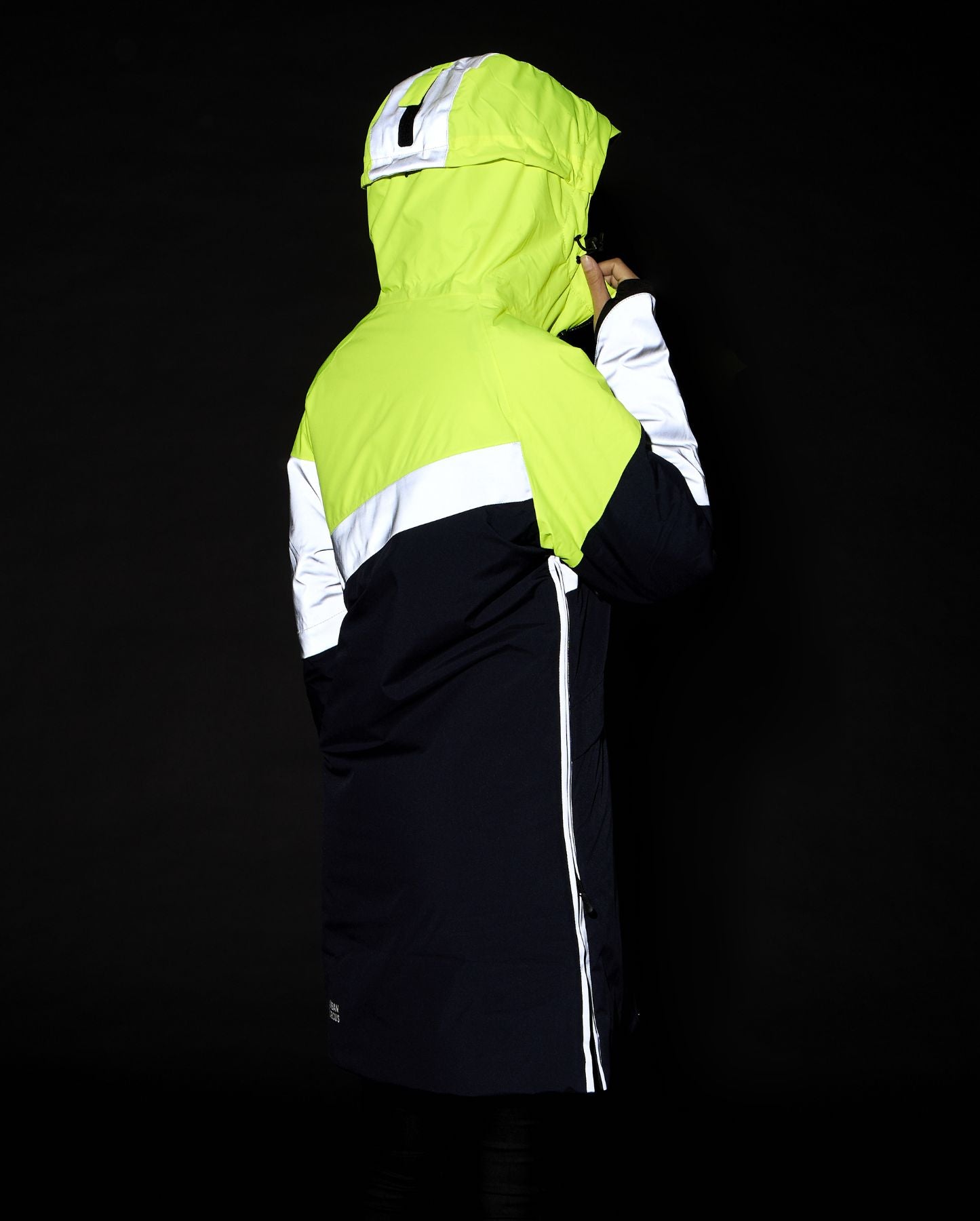 parka réfléchissante jaune fluo dos grande capuche