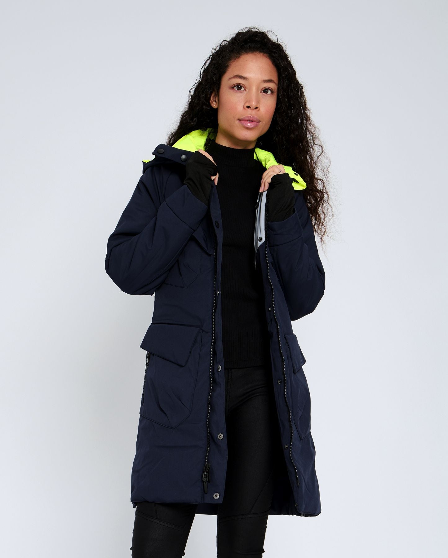 parka longue réversible bleue marine femme