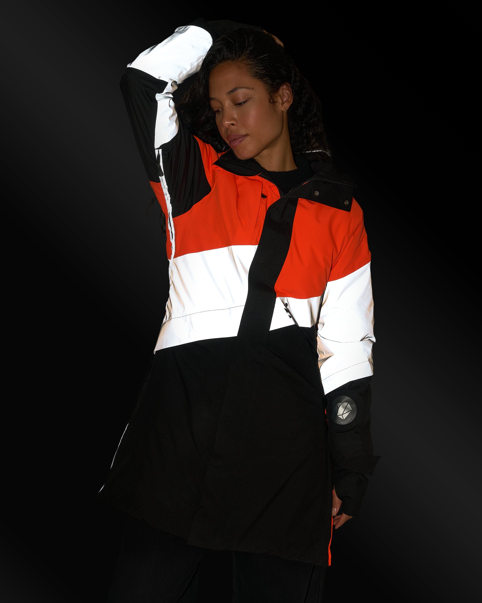 Parka d'hiver rembourrée réfléchissante la nuit orange fluo