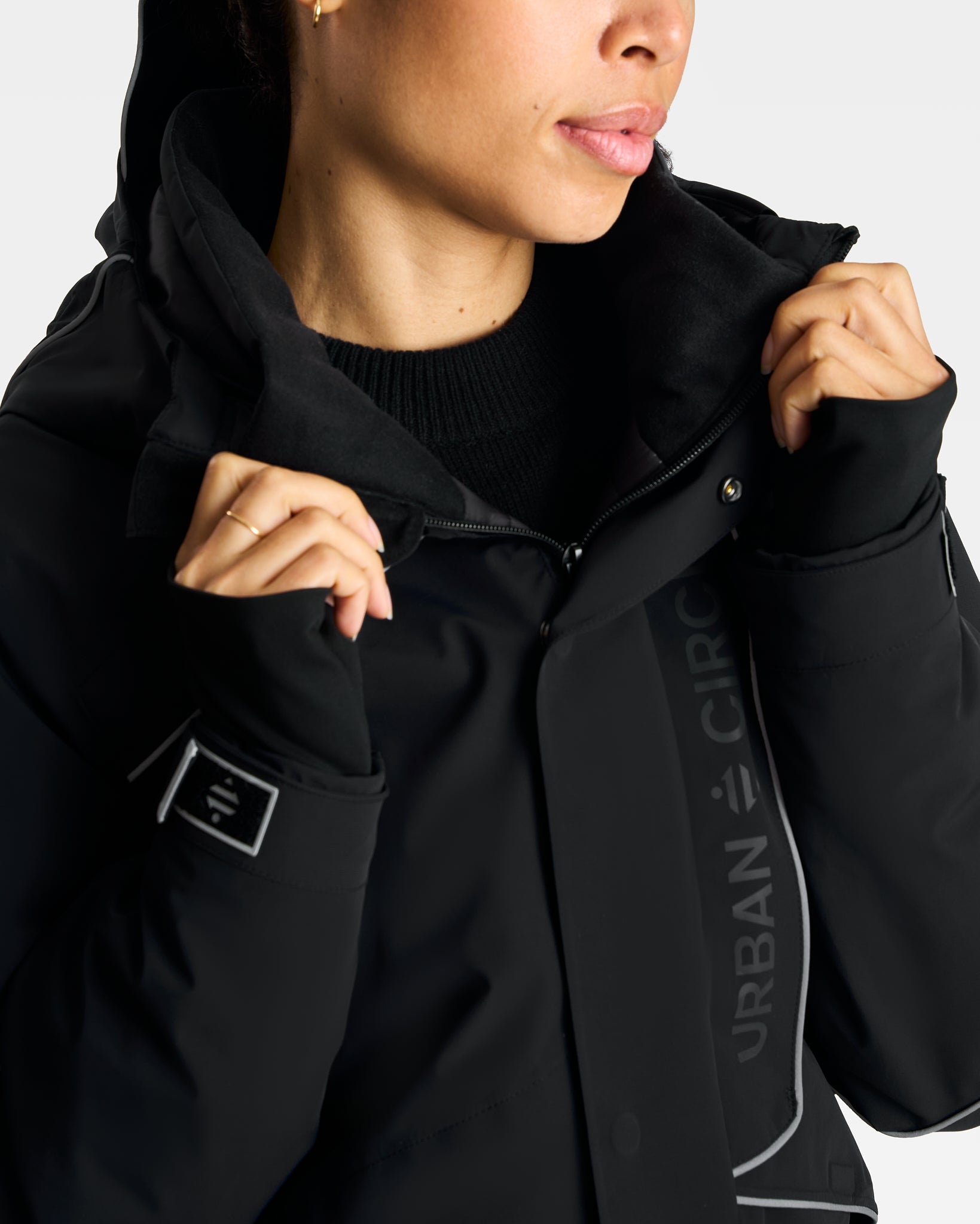 Manteau chaud d'hiver noir col montant polaire doux