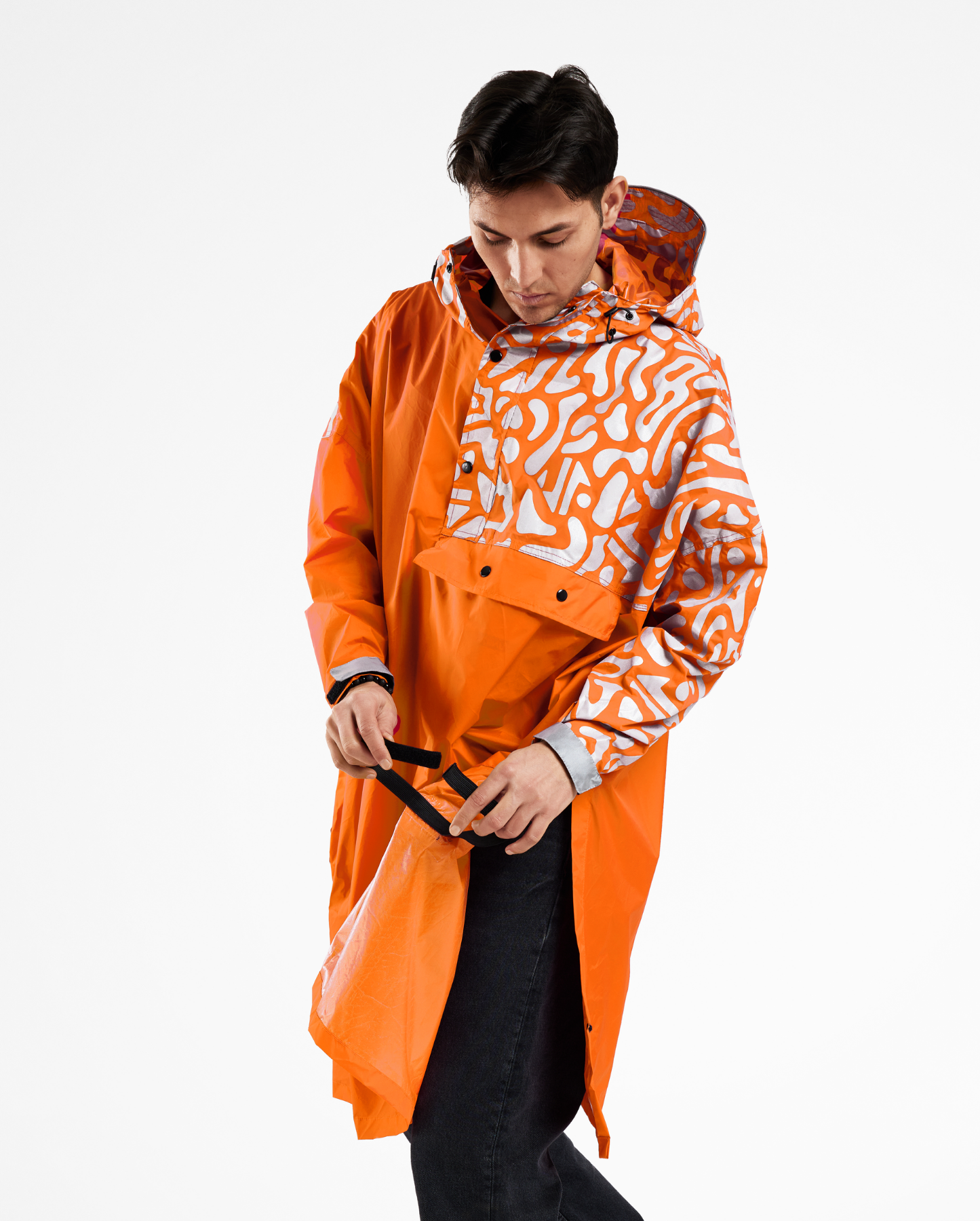 poncho de pluie vélo attaches jambes orange homme