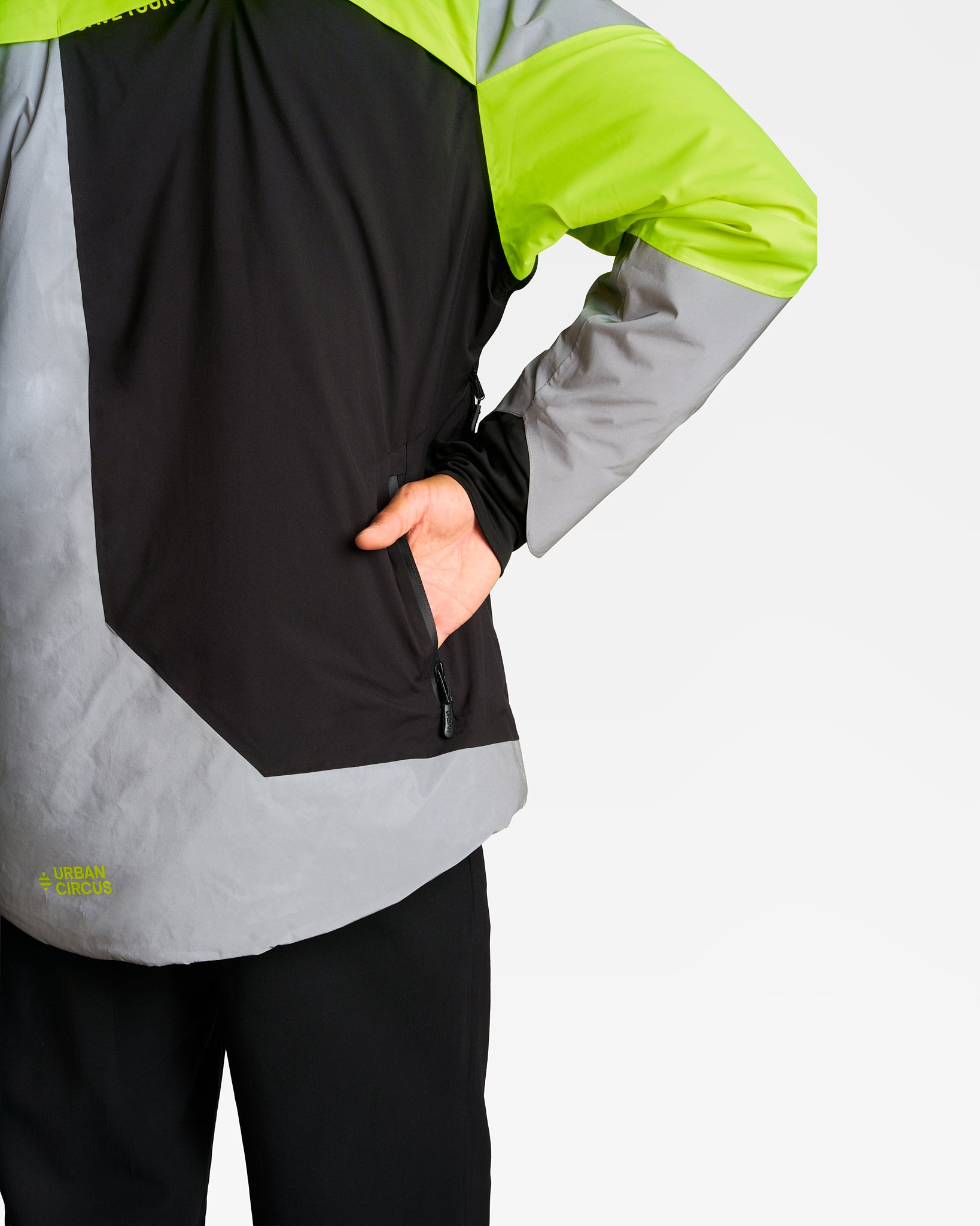 veste chaude vélo REPOP HIVER jaune fluo noire poche cycliste