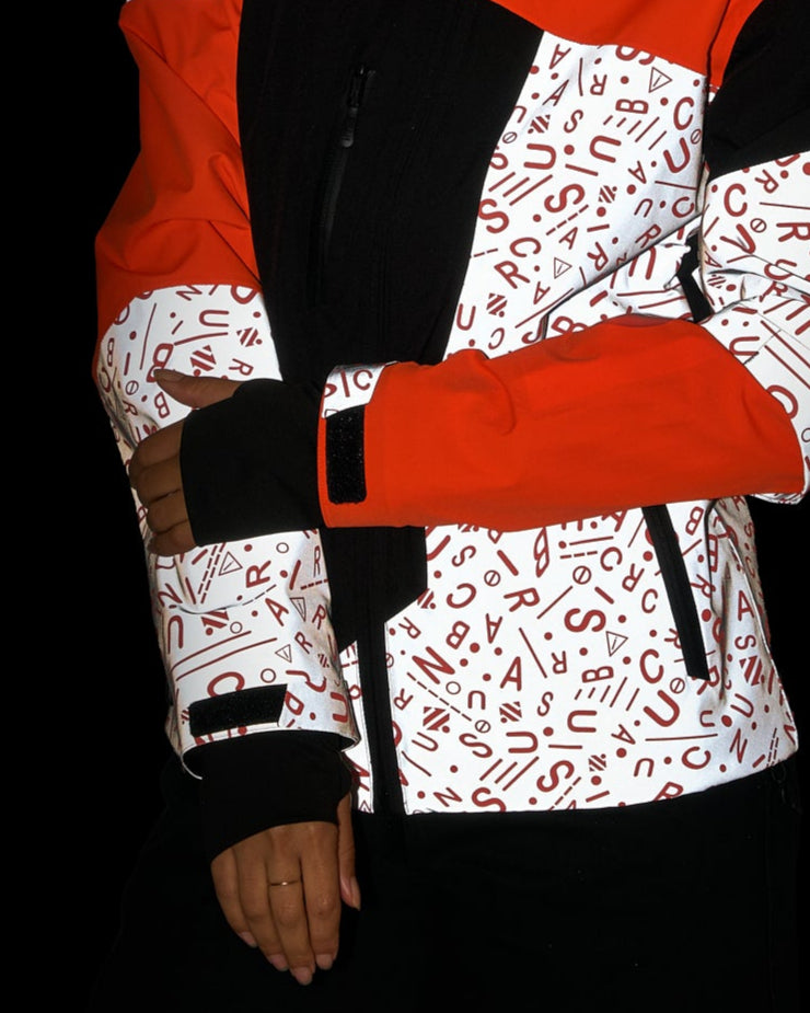 veste vélotaf REPOP orange fluo motifs graffiti impression technique sur tissu réfléchissant UrbanReflect