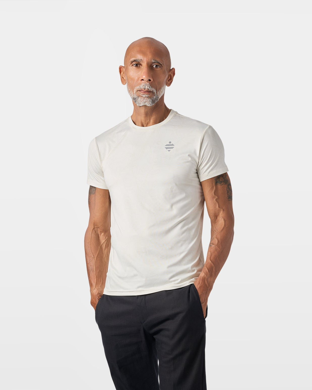 Atmungsaktives, leichtes weißes Sport-T-Shirt mit Dschungelmotiv für Herren