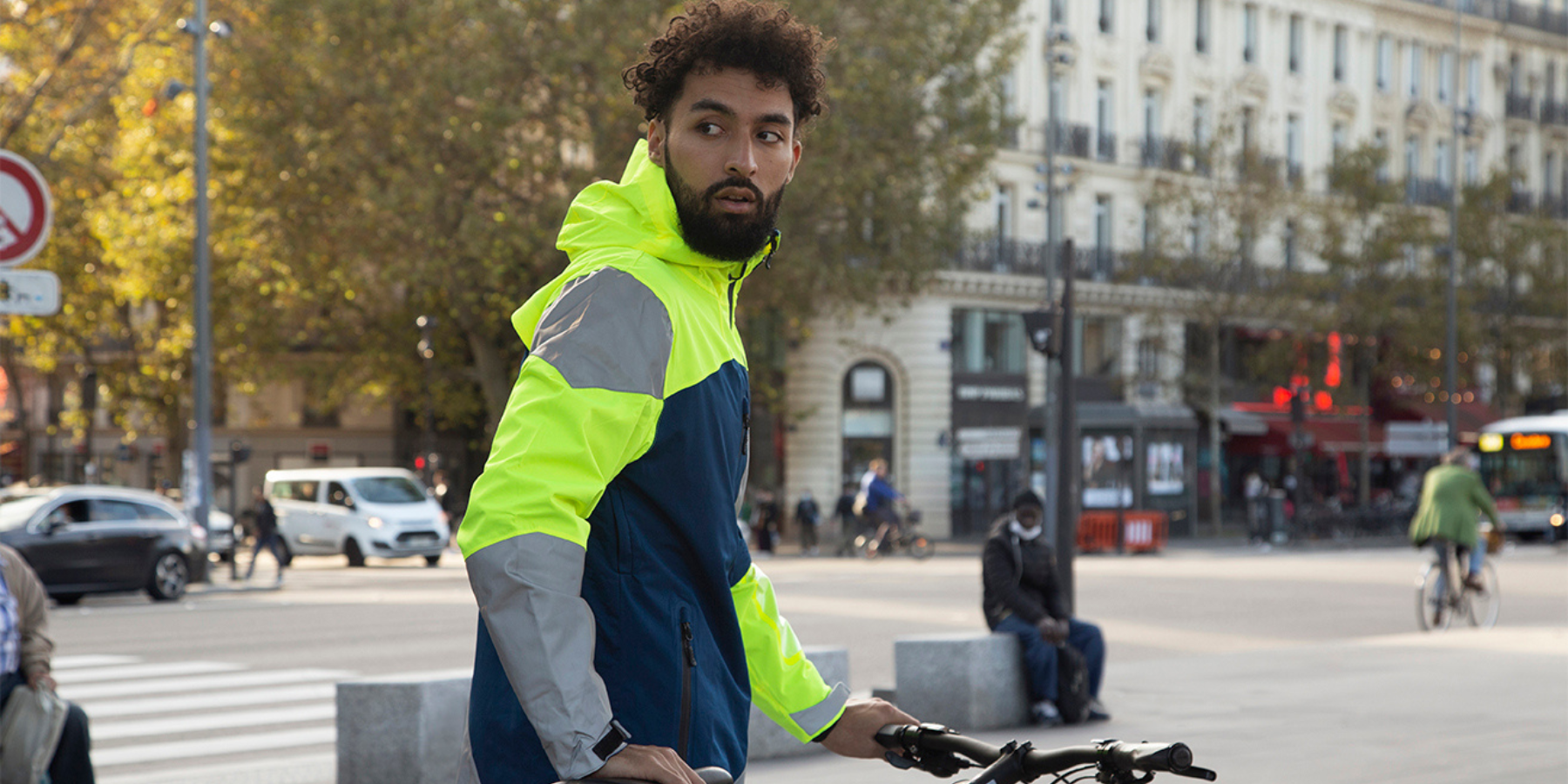 veste vélotaf jeune fluo bleue marine