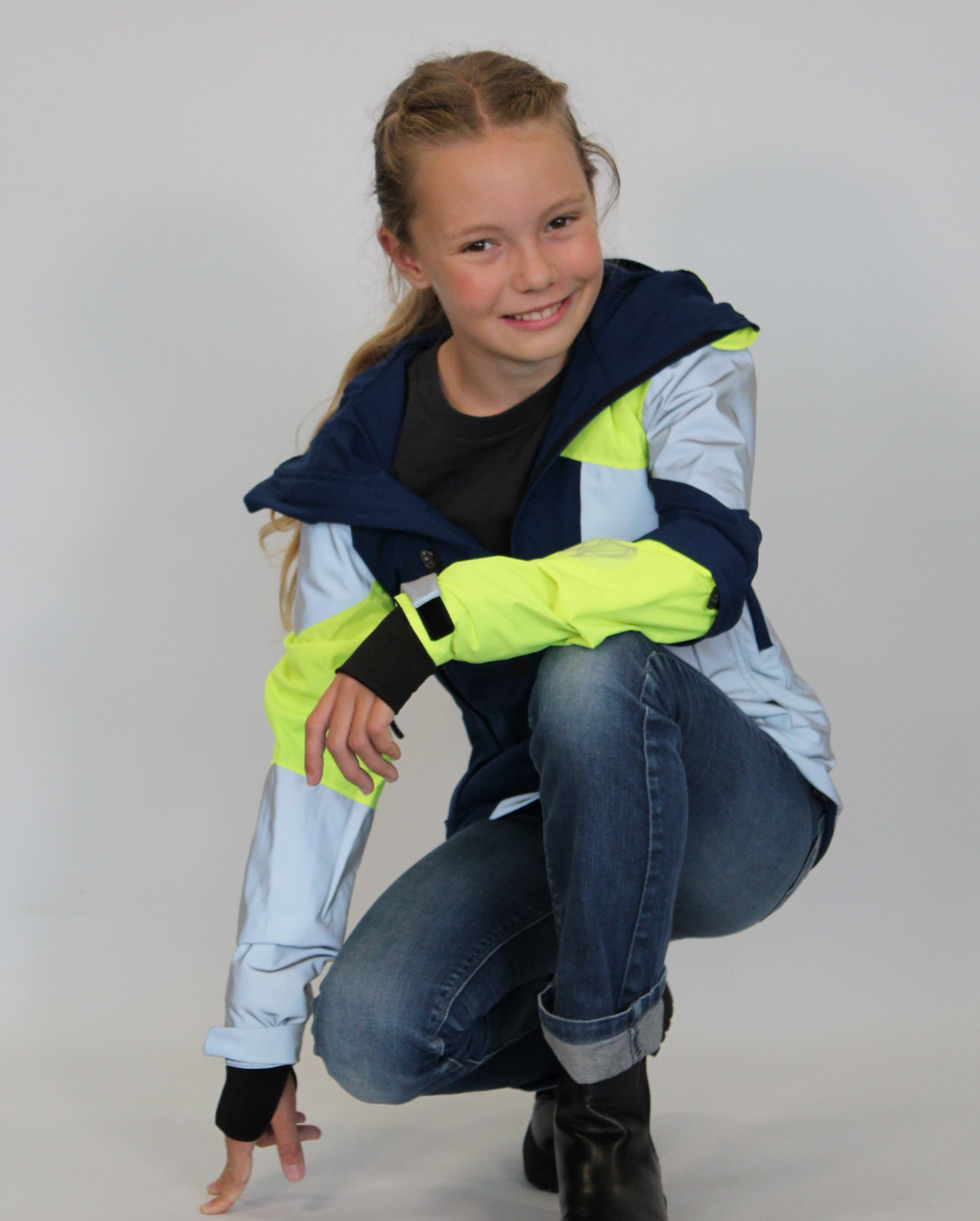 manteau enfant jaune empiècements réfléchissants