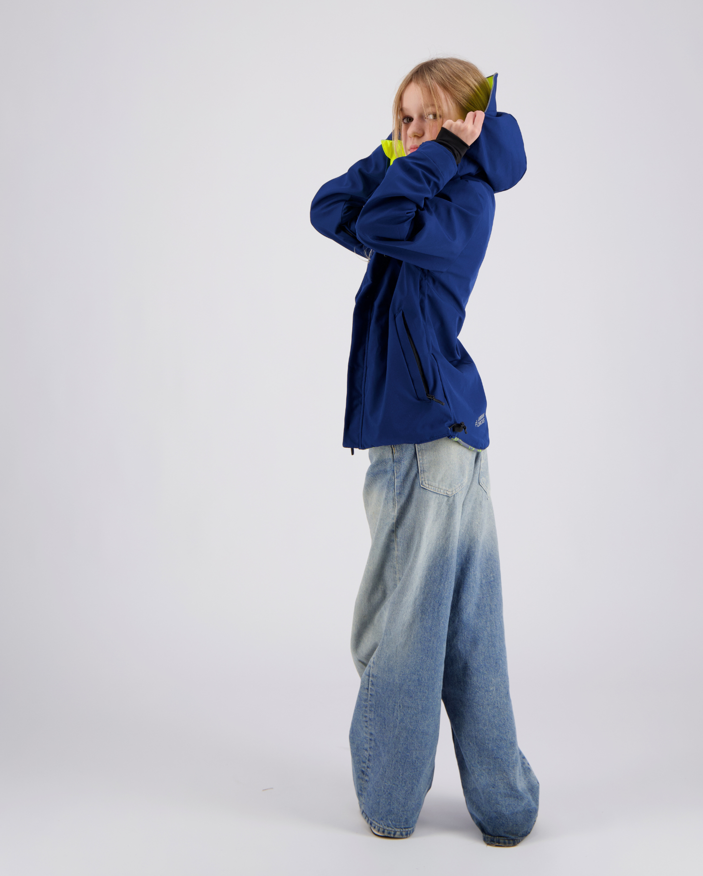 Veste vélo enfant réversible bleue grande capuche