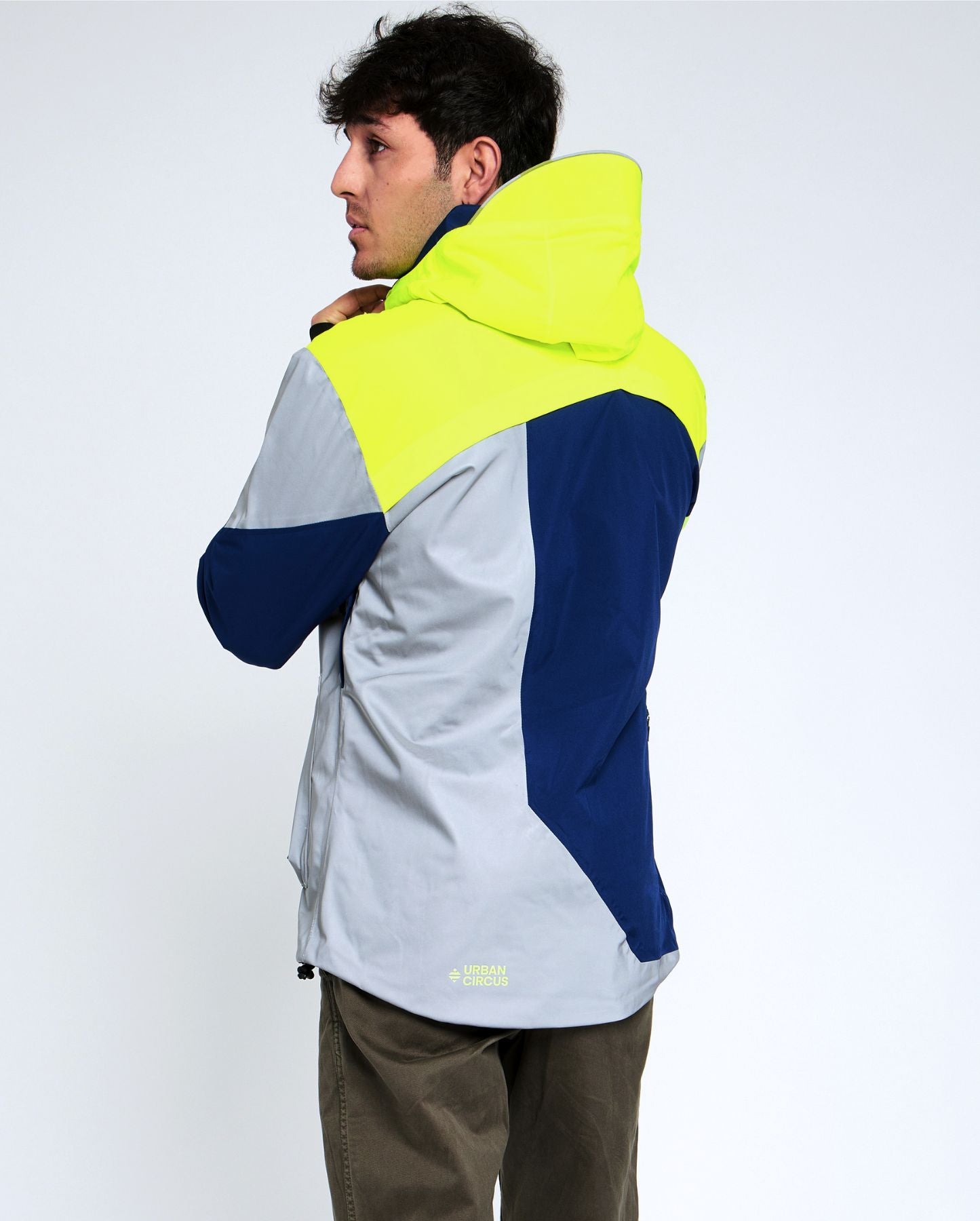 veste vélo urbain jaune bleue dos