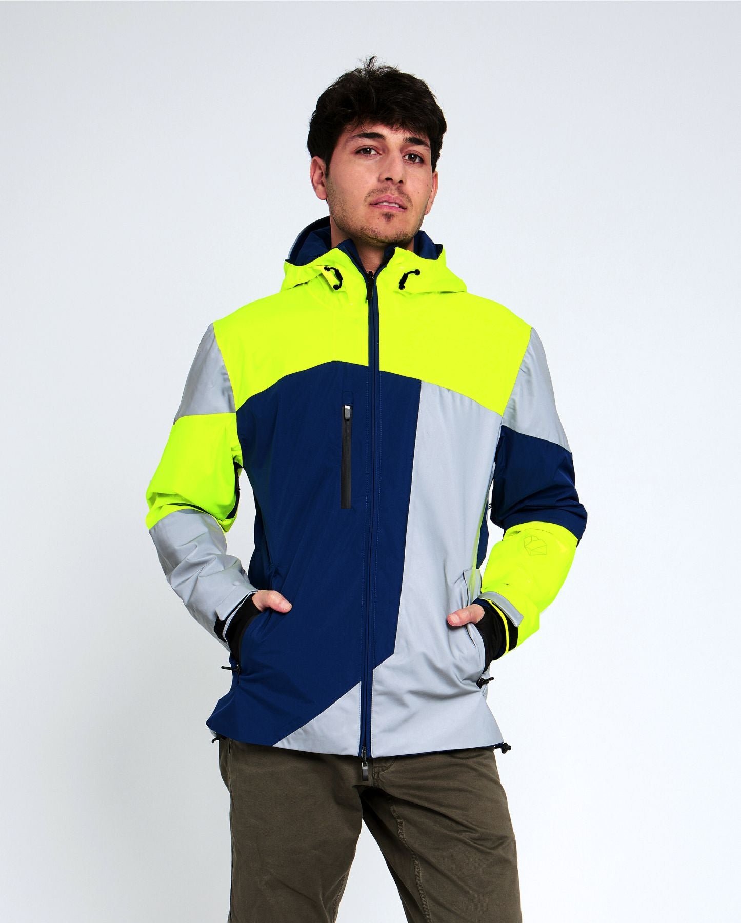 veste technique vélo ville jaune bleue marine
