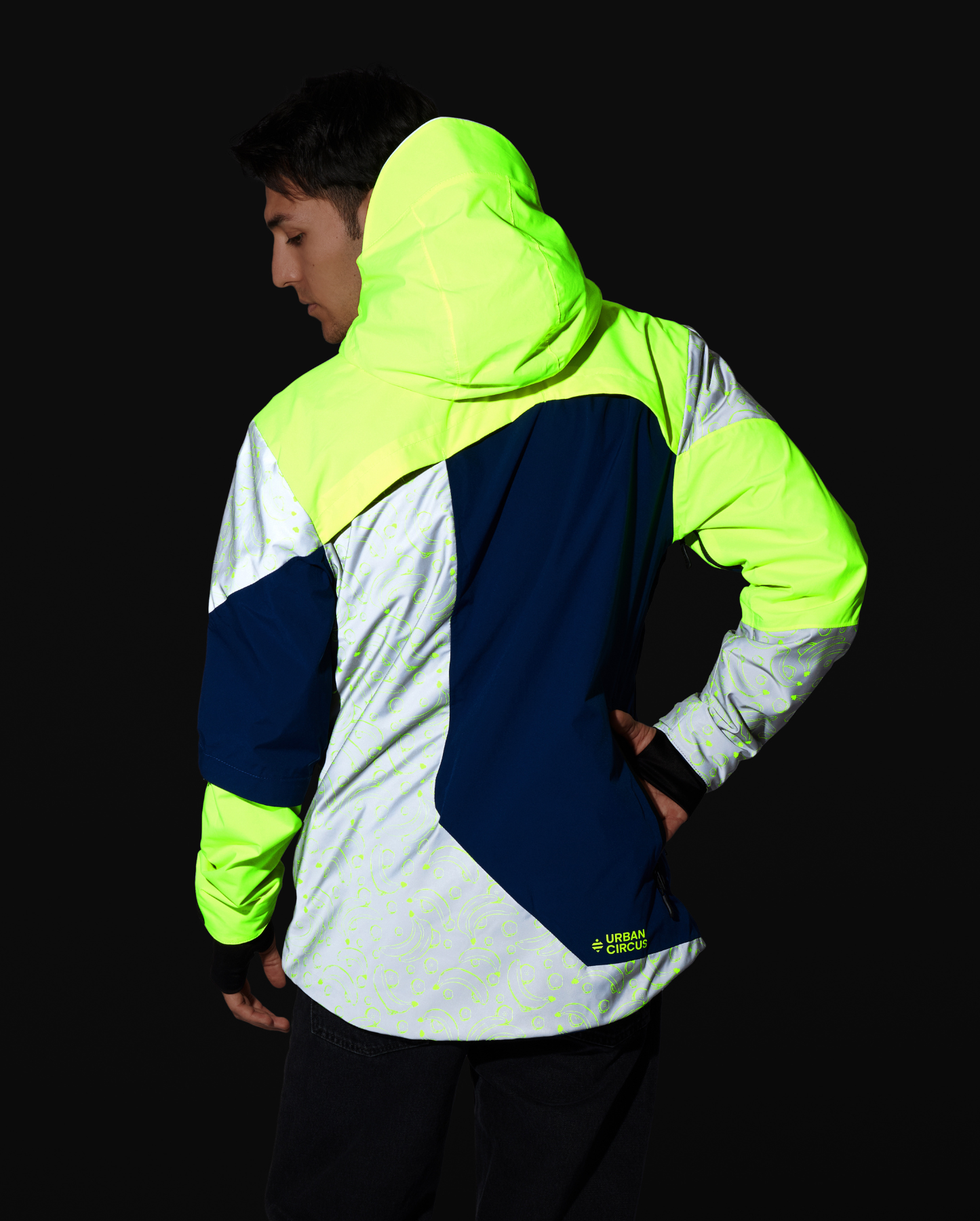 Veste vélotaf éléments réfléchissants jaune motifs banane de nuit