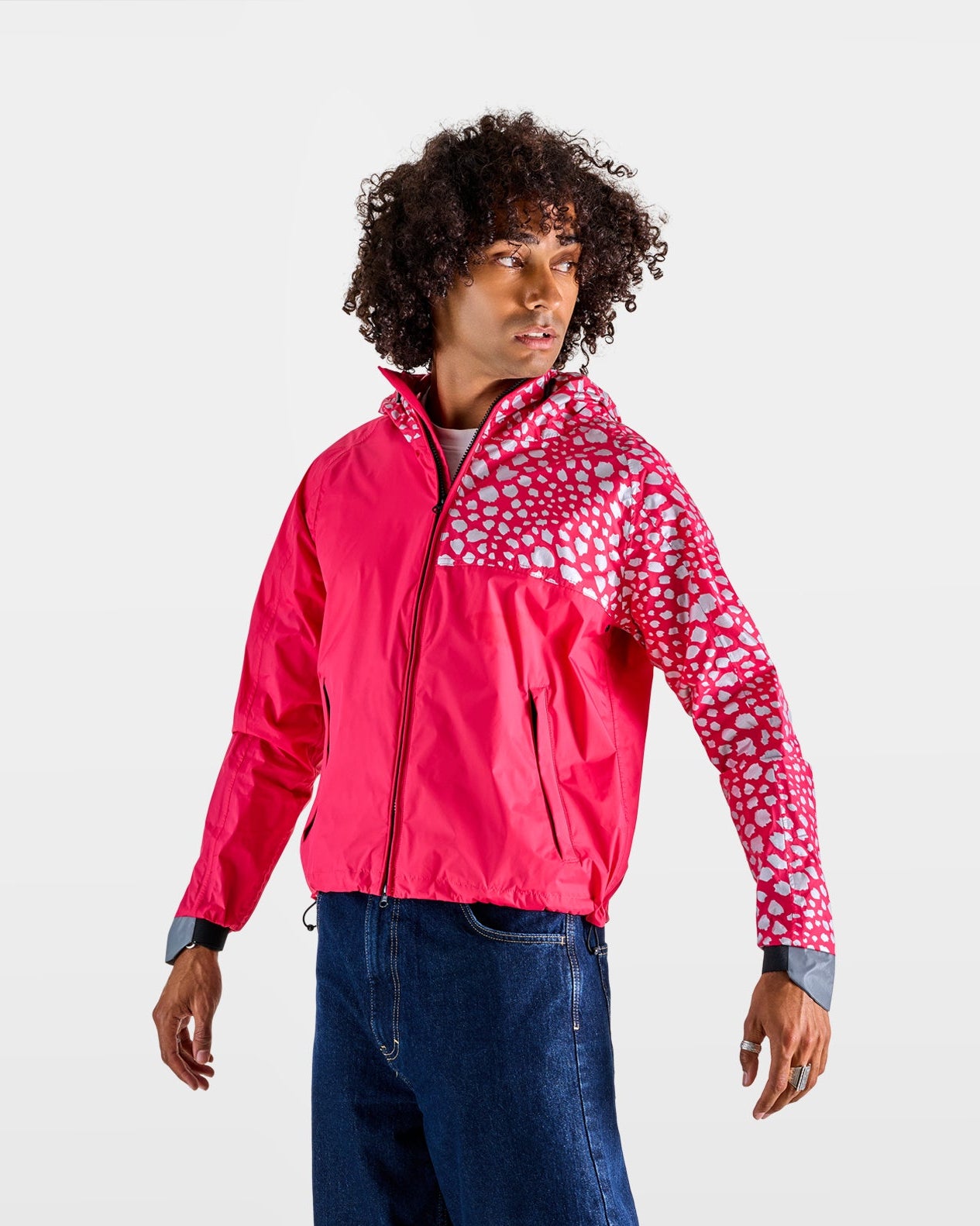 Anorak coupe-vent court vélotaf rose framboise à motifs guépard homme