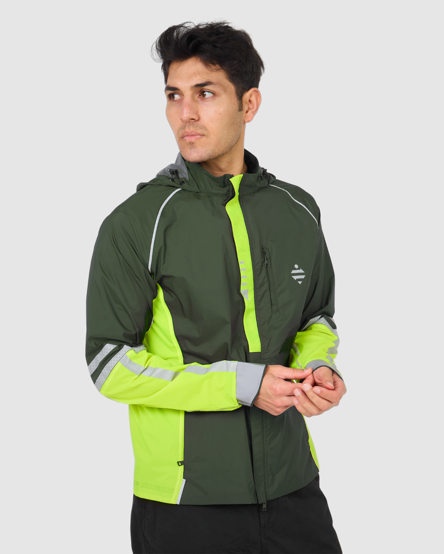 Veste compacte vélo running légère vert flashy kaki