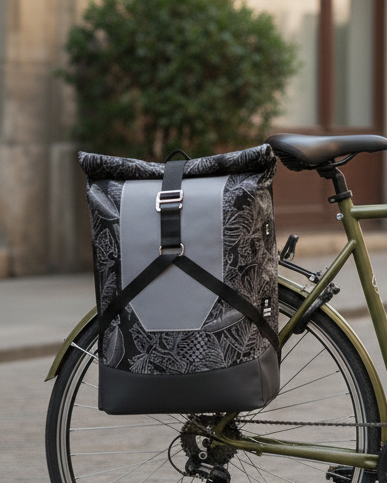 grand sac à dos convertible sacoche porte bagage noir réfléchissant motif jungle