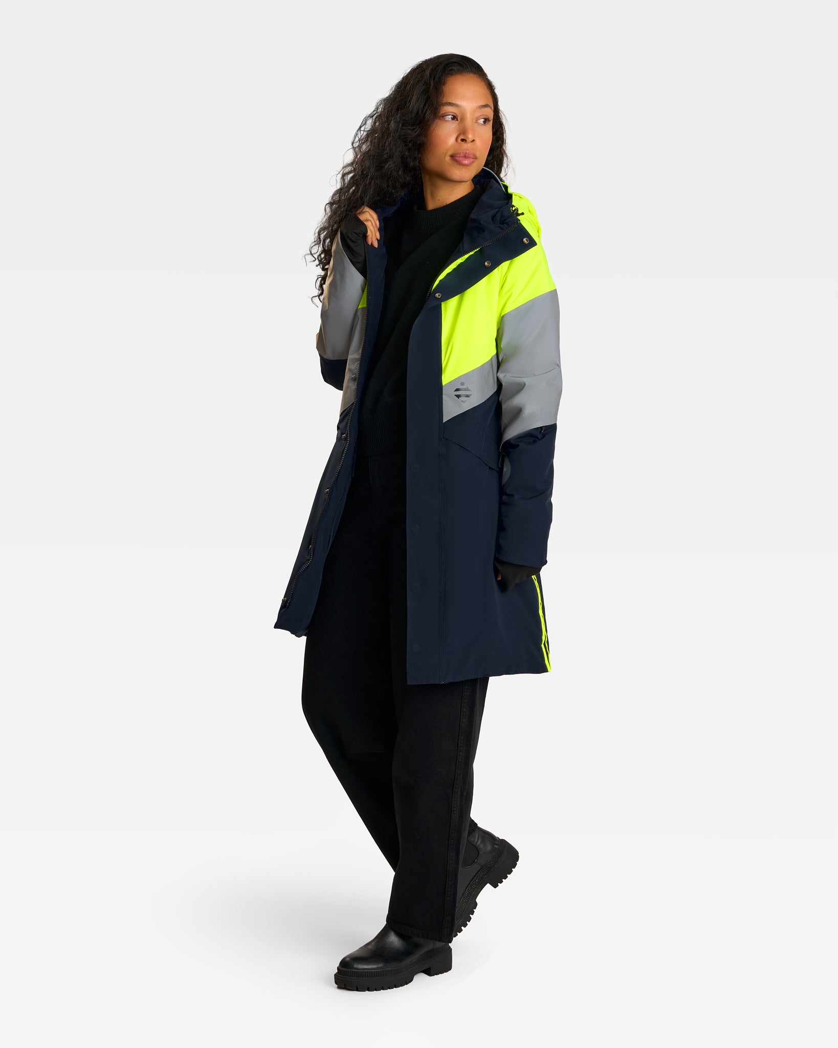 parka d'hiver visible jaune fluo réfléchissante et imperméable pour le vélo urbain