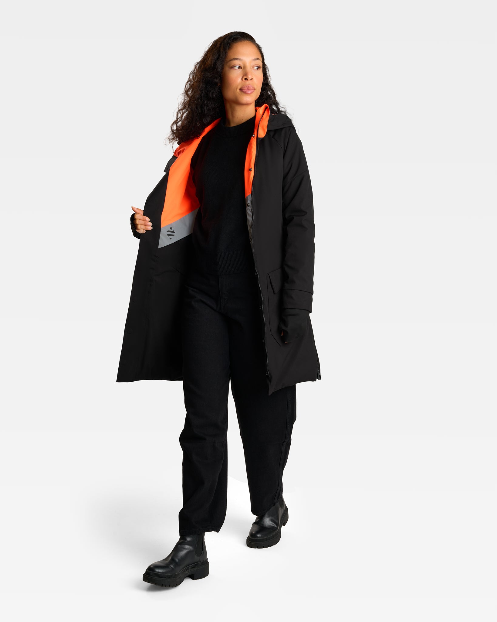 Manteau long et chaud réversible noir pour le vélotaf