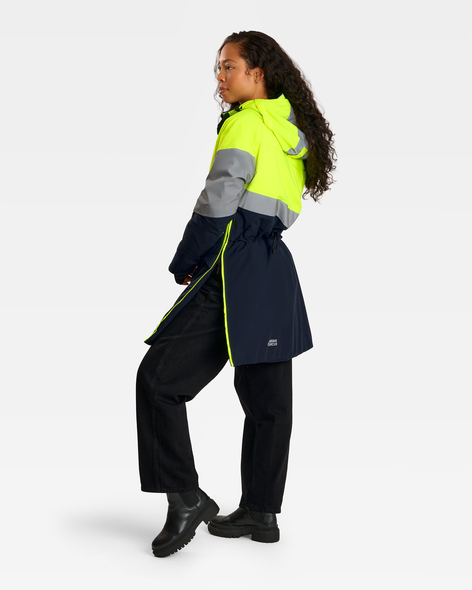 Parka chaude vélo jaune fluo réfléchissante en 17353 sur femme