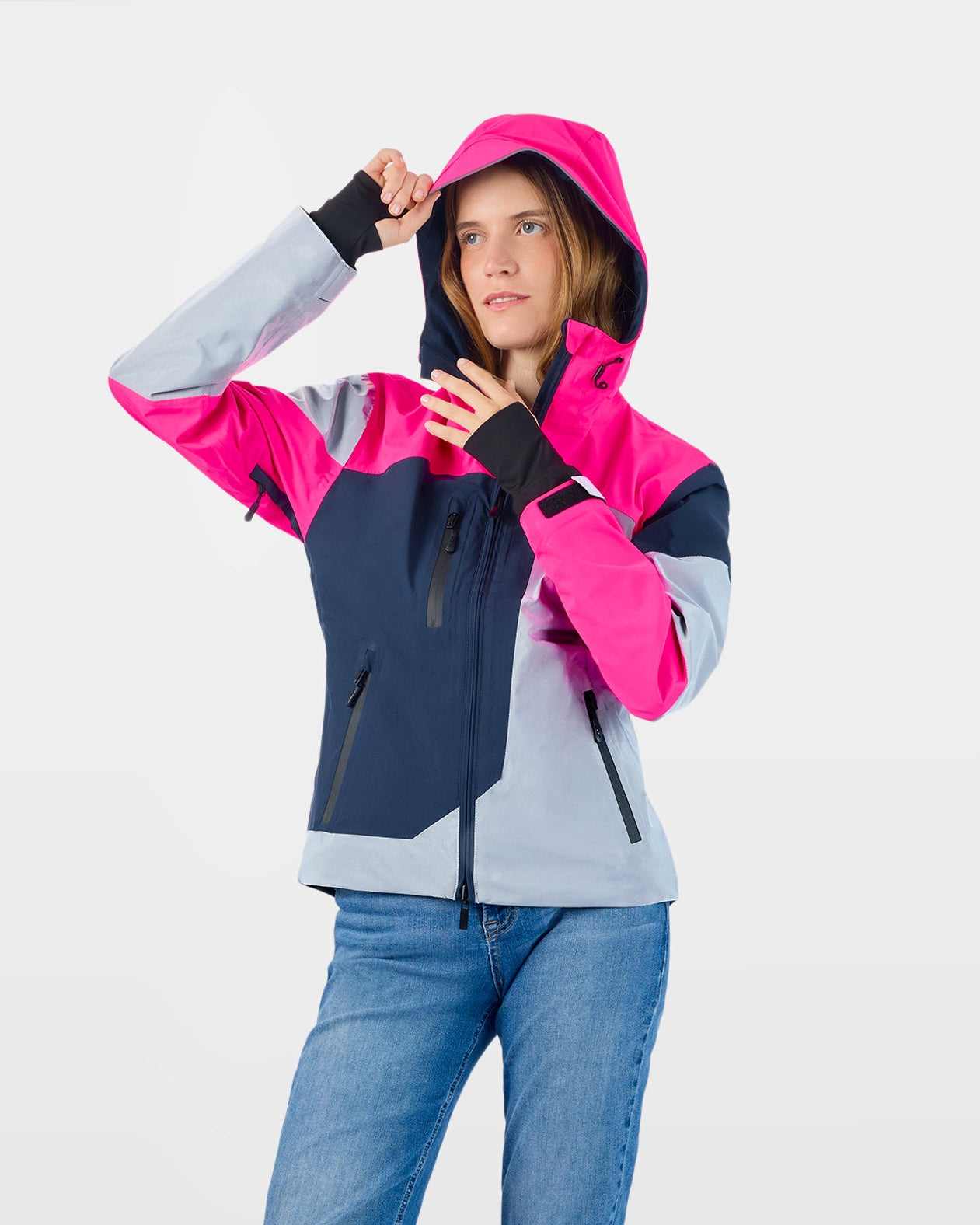 repop rose fluo bleue marine veste vélo imperméable avec grande capuche femme