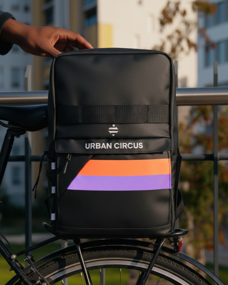 sac à dos sacoche pour porte bagage vélo noir corail réfléchissant irisé