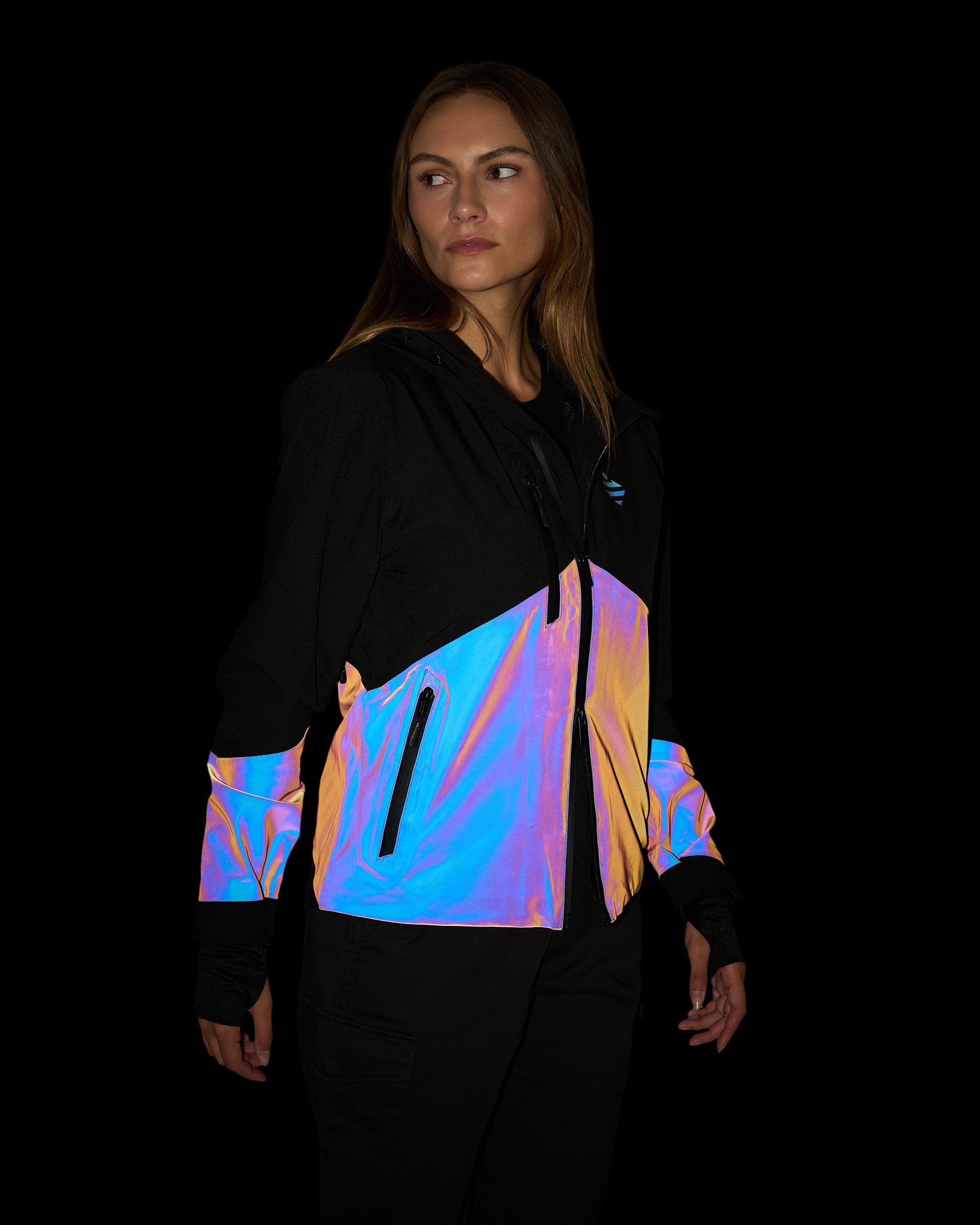 veste vélotaf empiècements réfléchissants rainbow femme nuit