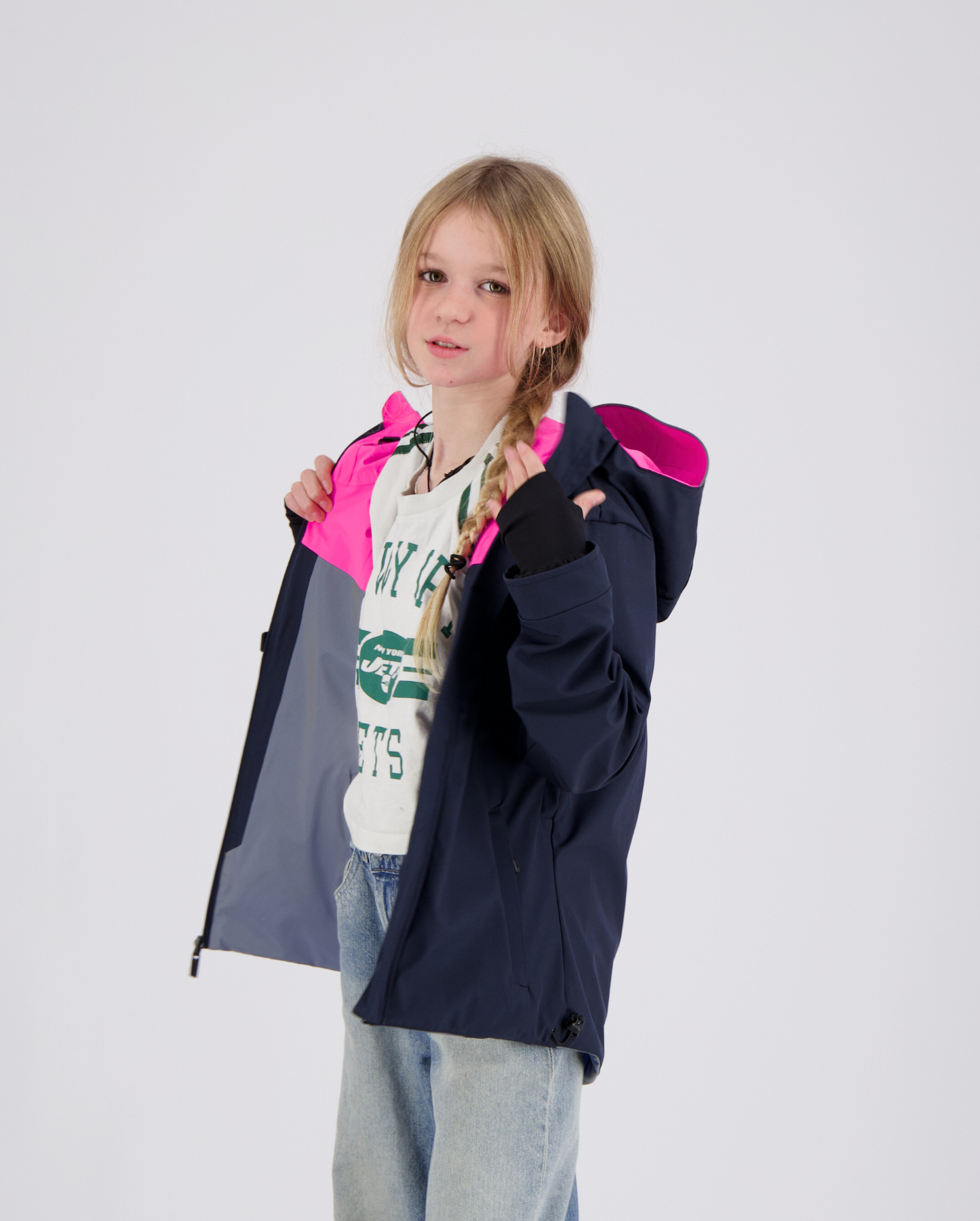 veste vélo ville enfant réversible bleue rose