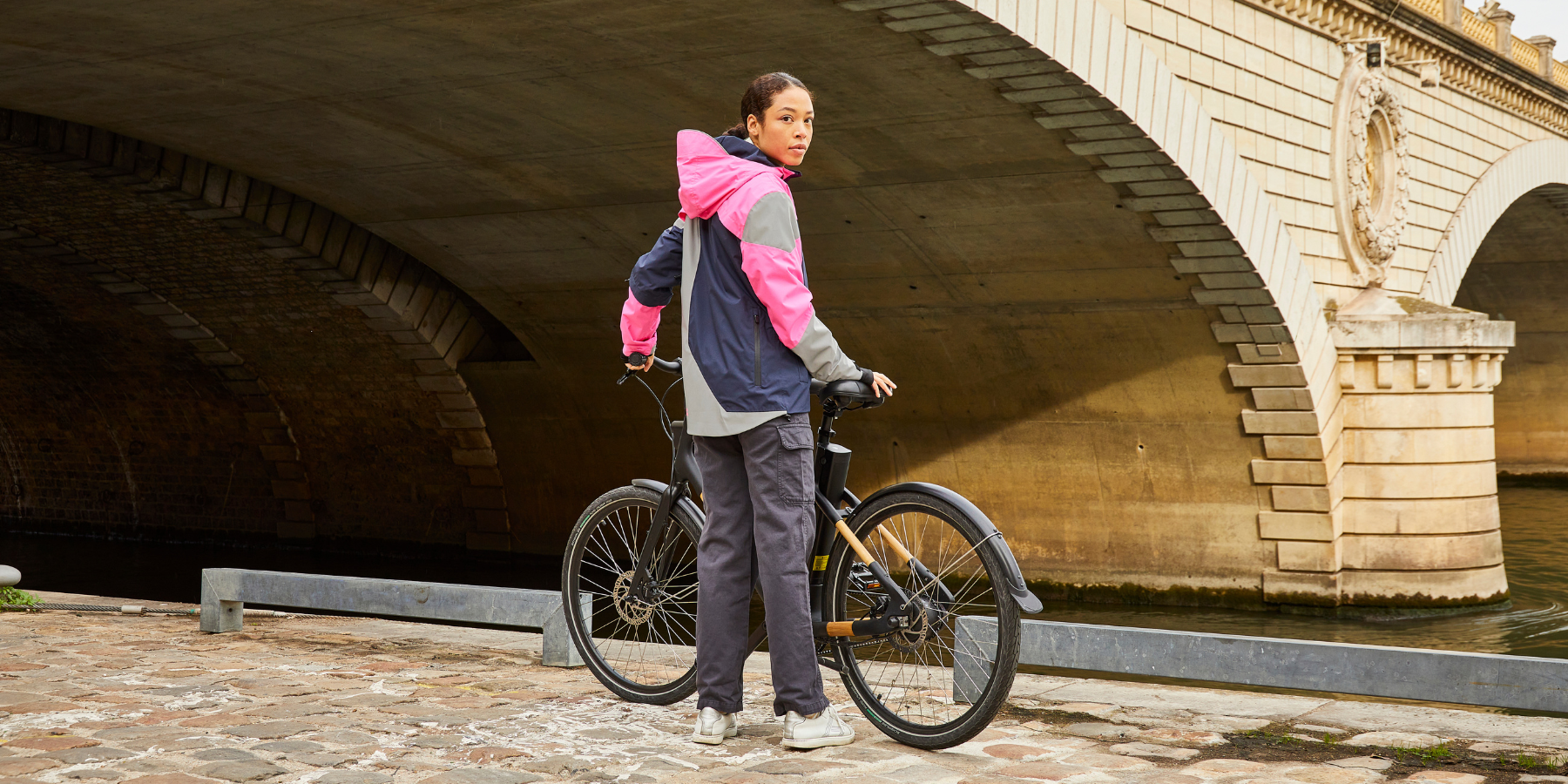 veste vélotaf rose fluo dos