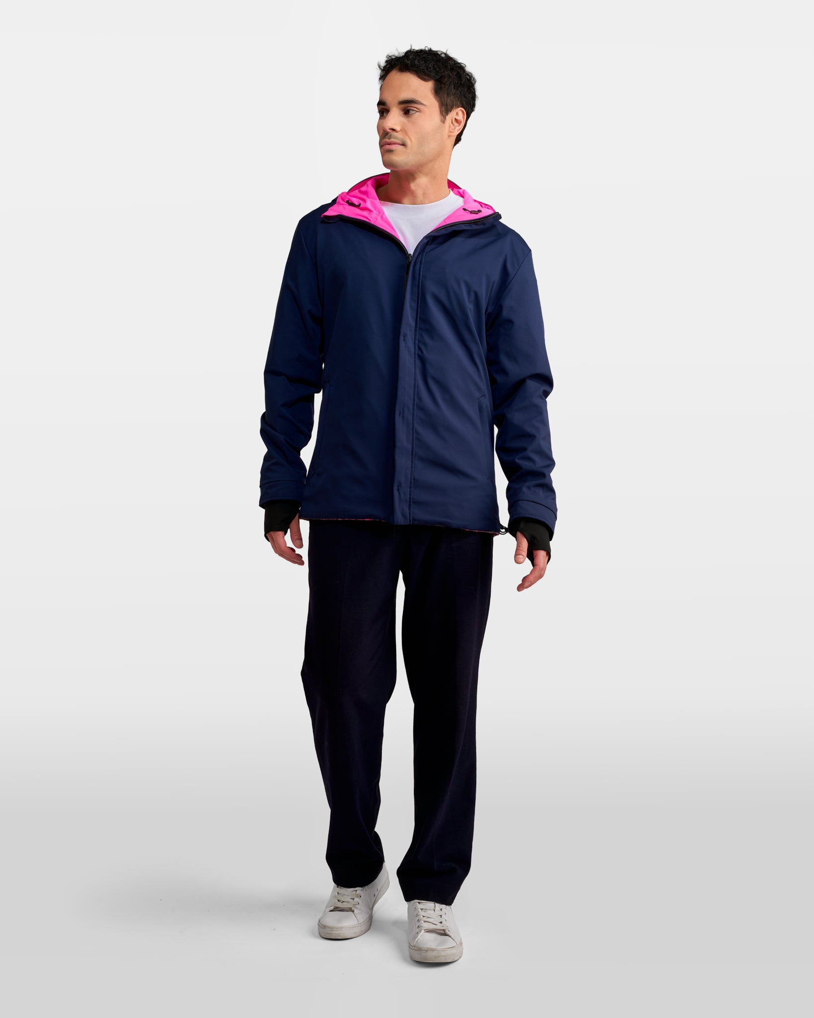 veste vélotaf rose fluo réversible bleue marine sobre homme 