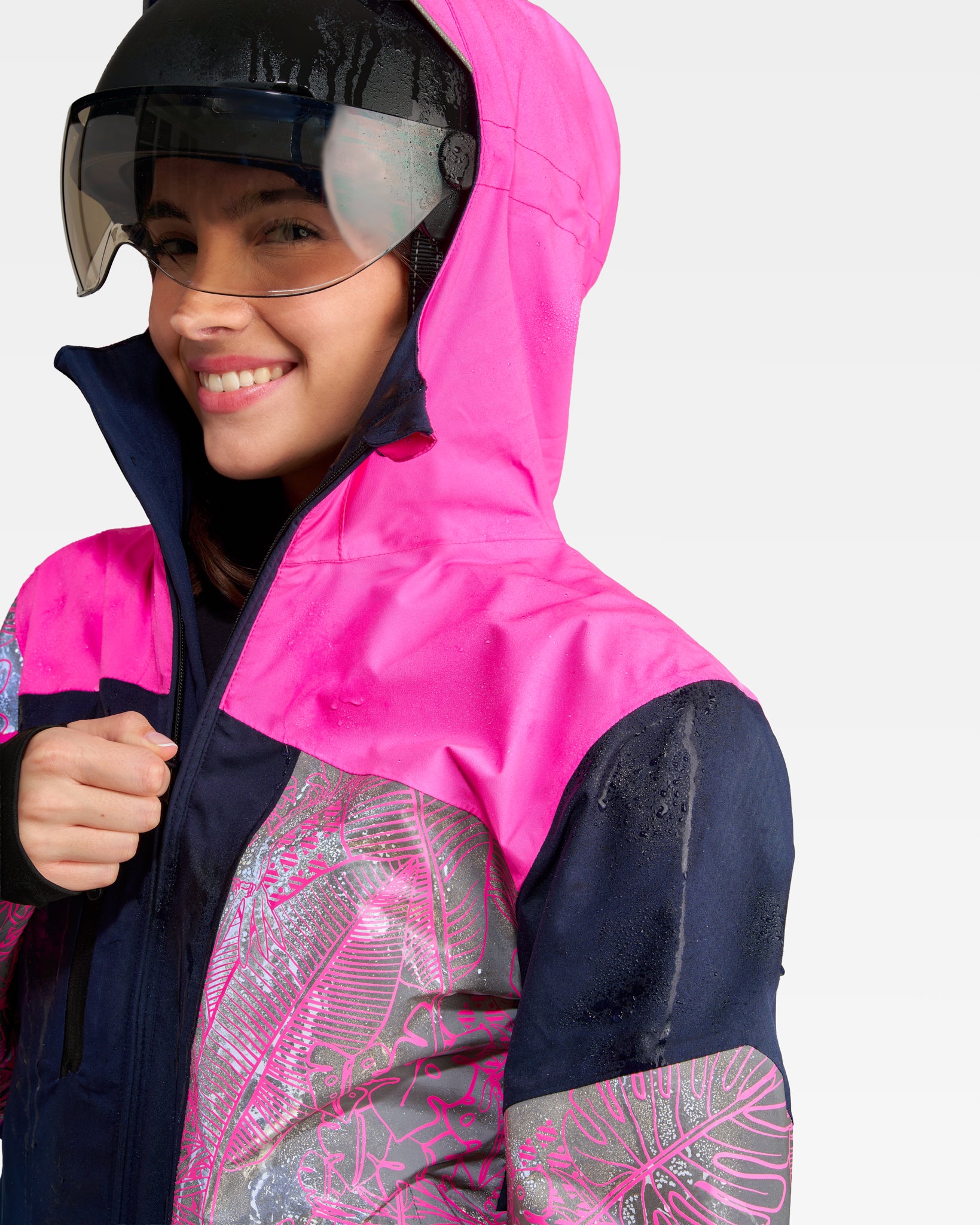 veste visible rose fluo réfléchissante imperméable grande capuche sur casque vélo femme