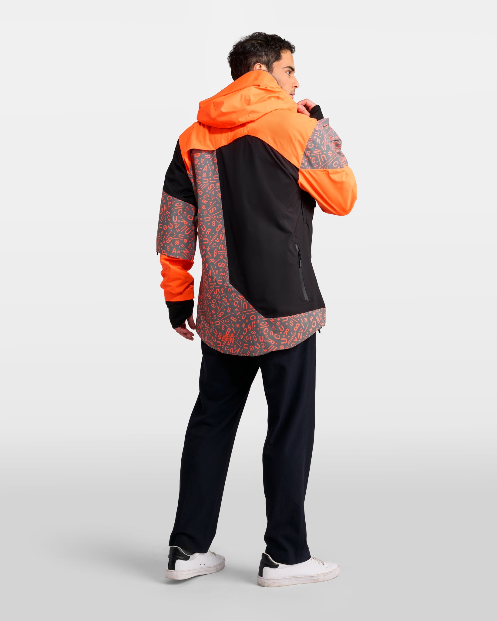Veste visible REPOP orange fluo noire à motif vélo urbain homme dos